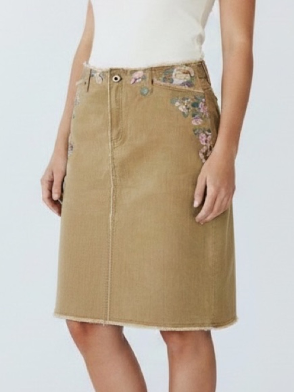 Gerard Darel Embroidered Tan Pencil Skirt